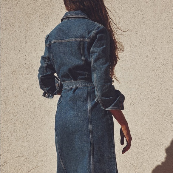 Zara Classic Denim Shirt belted Dress -  Sz Medium - NWT - Picture 4 of 17